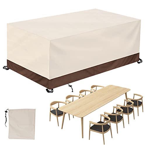 Abdeckung für GartenmöBel Rechteckige,420D Oxford Wasserdicht Gartentisch Abdeckung,Winddicht,UV-BestäNdiges,für Terrasse Gartentisch Sitzgruppe-Beige Coffee|| 213x132x74cm(LxWxH) von ZFEBHMY