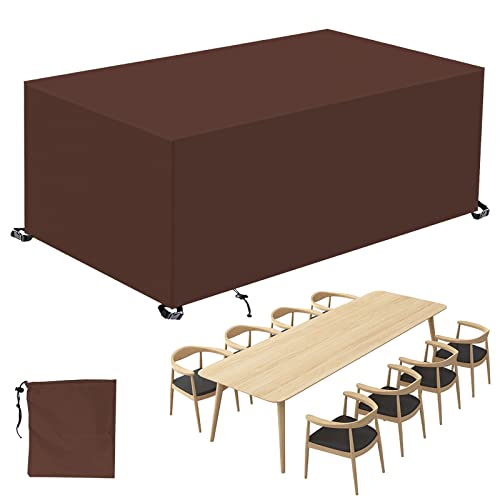 Abdeckung für GartenmöBel Rechteckige,420D Oxford Wasserdicht Gartentisch Abdeckung,Winddicht,UV-BestäNdiges,für Terrasse Gartentisch Sitzgruppe-Brown|| 170x150x100cm(LxWxH) von ZFEBHMY