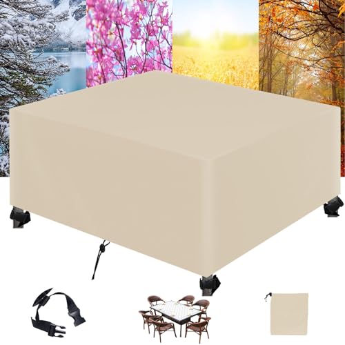 ZFEBHMY Abdeckung Gartenmöbel,Rechteckig 420D Oxford Gewebe Outdoor Schutzhülle,Wasserdichtes UV-Beständiges für Outdoor-Sofa Gartentische, Stühle und Möbelsets-Beige|| 315x160x70cm(LxWxH) von ZFEBHMY