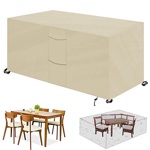 ZFEBHMY Abdeckung für GartenmöBel Rechteckige Sitzgarnituren 420D Oxford Gewebe,Gartentisch SchutzhüLle für MöBelsets Wasserdicht Uv-BestäNdiges,für TischestüHle-Beige|| 200x200x85cm(LxWxH) von ZFEBHMY