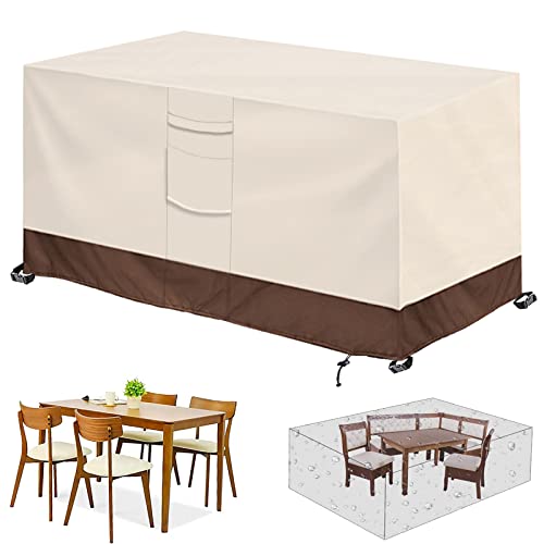 ZFEBHMY Abdeckung für GartenmöBel Rechteckige Sitzgarnituren 420D Oxford Gewebe,Gartentisch SchutzhüLle für MöBelsets Wasserdicht Uv-BestäNdiges,für TischestüHle-Beige Coffee|| 170x94x70cm(LxWxH) von ZFEBHMY