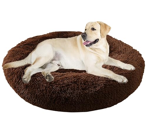 ZFEBHMY Hundesofa Katzenbett Donut,Waschbar Hundebett Rund Katzenbett Flauschig Donut Kuscheliges Hundekissen,für Kleine Große Hunde und Katzen-Coffee||Ø60cm/24in von ZFEBHMY