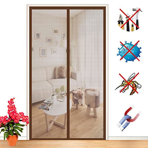 ZFEBHMY Magnet Fliegengitter TüR Magnetischer Fliegenvorhang Moskitonetz Selbstklebend ​Ohne Bohren Magnetvorhang Automatisches SchließEn,für BalkontüR WohnzimmertüR-Brown|| 95x205cm(37x80inch) von ZFEBHMY