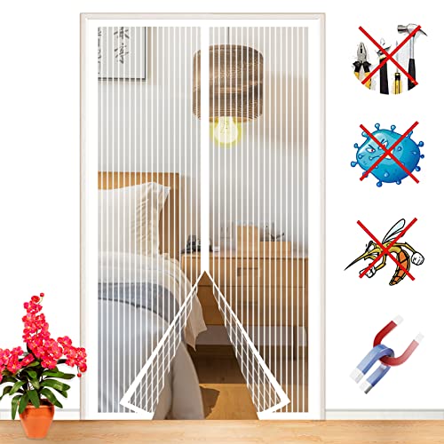 ZFEBHMY Magnet Fliegengitter TüR Magnetischer Fliegenvorhang Moskitonetz Selbstklebend ​Ohne Bohren Magnetvorhang Automatisches SchließEn,für BalkontüR WohnzimmertüR-White-b|| 85x220cm(33x86inch) von ZFEBHMY