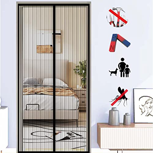 ZFEBHMY Magnet Fliegengitter Tür,Fliegenvorhang Magnet Balkontür Ohne Bohren,Fliegenvorhang HäNde Frei,für Balkontür Wohnzimmer Terrassentür-Black A|| 185x235cm(72x92inch) von ZFEBHMY