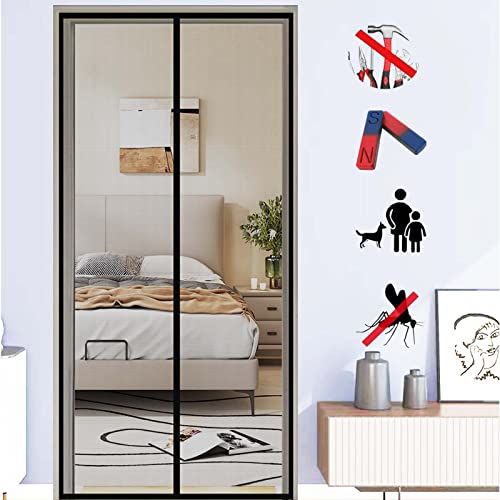 ZFEBHMY Magnet Fliegengitter Tür,Fliegenvorhang Magnet Balkontür Ohne Bohren,Fliegenvorhang HäNde Frei,für Balkontür Wohnzimmer Terrassentür-Black C|| 130x225cm(51x88inch) von ZFEBHMY