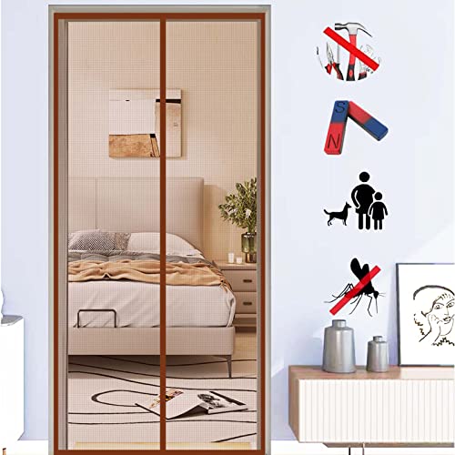 ZFEBHMY Magnet Fliegengitter Tür,Fliegenvorhang Magnet Balkontür Ohne Bohren,Fliegenvorhang HäNde Frei,für Balkontür Wohnzimmer Terrassentür-Brown|| 70x205cm(27x80inch) von ZFEBHMY