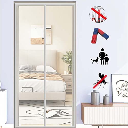 ZFEBHMY Magnet Fliegengitter Tür,Fliegenvorhang Magnet Balkontür Ohne Bohren,Fliegenvorhang HäNde Frei,für Balkontür Wohnzimmer Terrassentür-Gray|| 125x250cm(49x98inch) von ZFEBHMY