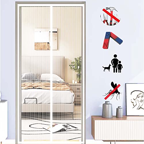ZFEBHMY Magnet Fliegengitter Tür,Fliegenvorhang Magnet Balkontür Ohne Bohren,Fliegenvorhang HäNde Frei,für Balkontür Wohnzimmer Terrassentür-White A|| 115x200cm(45x78inch) von ZFEBHMY