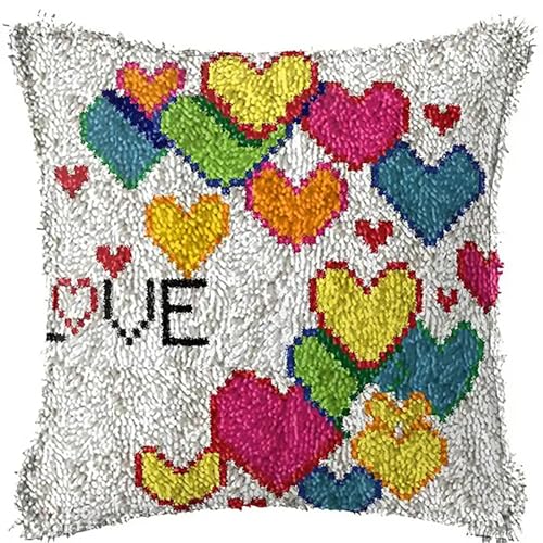 Latch Hook Kits DIY Throw Pillow Cover Sofa Kissenbezug Kissenbezug Stickerei Handwerk Kit Für Erwachsene Und Anfänger Muster Gedruckt Leinwand Kreativität Geschenk 17X17 Zoll,Love Heart von ZFFLYH