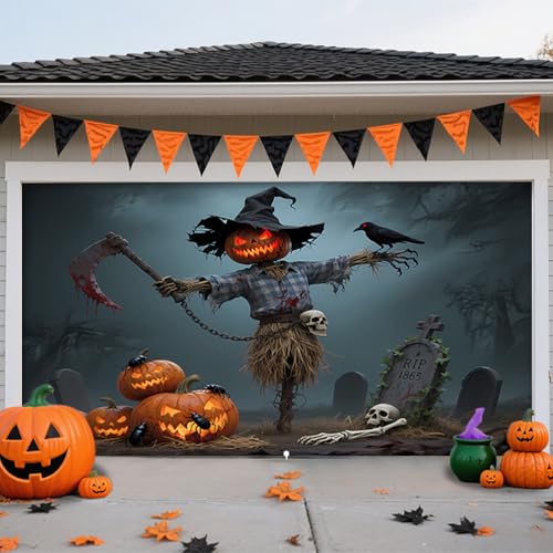 ZFFLYH Halloween Garagentor Abdeckung, Große Hängende Garagentor Banner Hintergrund Horror Halloween Wanddekorationen Für Outdoor Indoor Home Party,Sickle Scarecrow,8 * 7FT ZFFLYH Halloween Garagentor Abdeckung, Große Hängende Garagentor Banner Hintergrund Horror Halloween Wanddekorationen Für Outdoor Indoor Home Party,Sickle Scarecrow,8 * 7FT von ZFFLYH