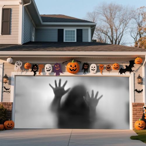 ZFFLYH Halloween Garagentor Abdeckung Banner Outdoor Home Dekorationen Halloween Hängende Hintergrund Türabdeckung Garage Wanddekoration,Ghost,16 * 7FT von ZFFLYH