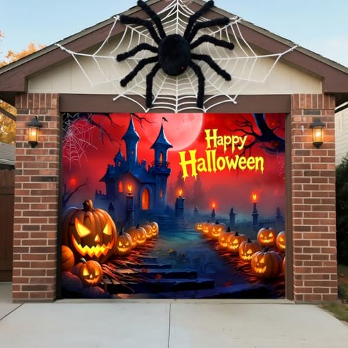 ZFFLYH Halloween Garagentor Abdeckung Dekorationen Banner, Große Halloween Hängende Kulisse Türabdeckung Wanddekorationen Für Outdoor Urlaub Dekorationen,Pumpkin Castle,8 * 7 ZFFLYH Halloween Garagentor Abdeckung Dekorationen Banner, Große Halloween Hängende Kulisse Türabdeckung Wanddekorationen Für Outdoor Urlaub Dekorationen,Pumpkin Castle,8 * 7 von ZFFLYH