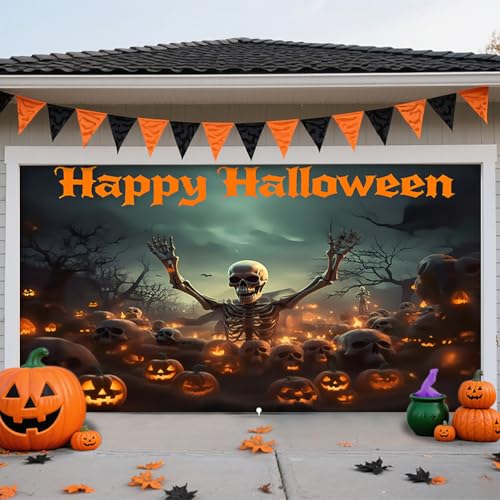 ZFFLYH Halloween Garagentor Abdeckung Große Hängende Banner Fotografie Hintergrund Garage Wanddekorationen Für Outdoor Home Yard Halloween Dekor Party Fotokabine,Skeleton,8 * 7FT von ZFFLYH