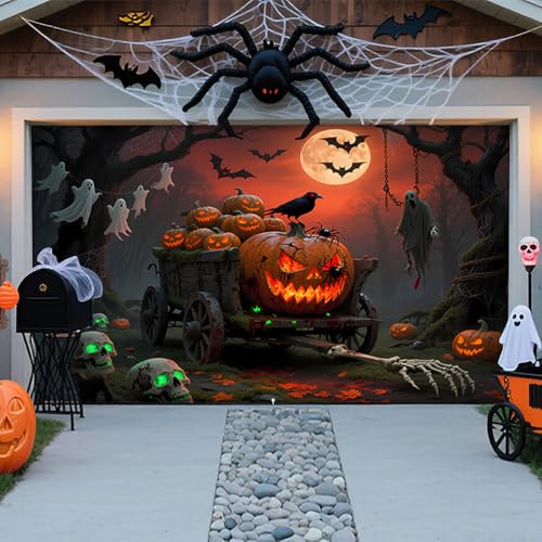 ZFFLYH Halloween Garagentor Dekorationen Halloween Hängendes Banner Hintergrund Horror Wanddekoration Party Foto Hintergründe Für Außenfenster Hof,Pumpkin cart,8 * 7FT ZFFLYH Halloween Garagentor Dekorationen Halloween Hängendes Banner Hintergrund Horror Wanddekoration Party Foto Hintergründe Für Außenfenster Hof,Pumpkin cart,8 * 7FT von ZFFLYH