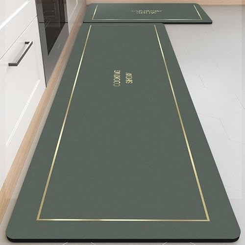 ZFFOZZ Küchenmatte und Teppich, Weiche Kieselgur Polsterung und Anti-Rutsch Wasserdichtes Absorbierendes Pad Komfort Pad Design für Küche Boden Büro(Olive Green,18 * 28in+18 * 71in) von ZFFOZZ