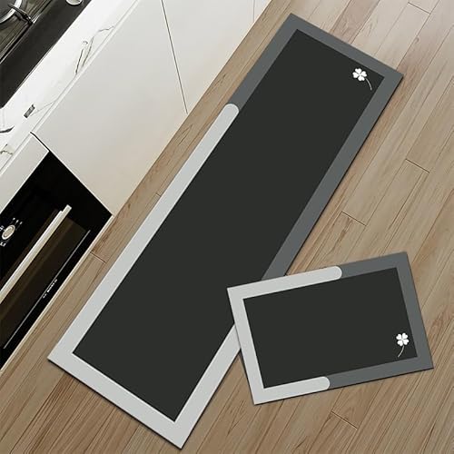ZFFOZZ Küchenmatten für den Boden, rutschfeste Bodenkomfortmatten Waschbar Kieselgur Wasserdicht Absorbierend Schnell Trocken für Küche Boden Büro(Black,16 * 24in+16 * 47in) von ZFFOZZ