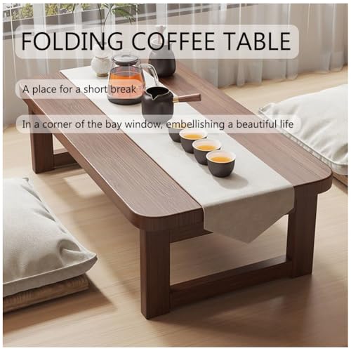 ZFFSCD Niedriger Couchtisch klappbar, Japanischer Bodentisch, Tragbarer Vintage-Tee-Schreibtisch für Tatami, Schlafzimmer, Erkerfenster(Size:70 * 40 * 30cm,Color:Holzfarbe) von ZFFSCD