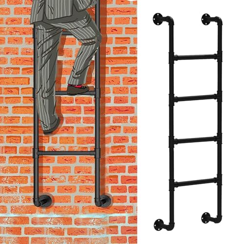 ZFGOJNBH Hochleistungs-Notausstiegsleiter, wandmontierte Dachbodenleiter aus Metall, universelle, platzsparende Kletterleiter für Außenwände von Kellerlagern, schwarz (180 cm) von ZFGOJNBH
