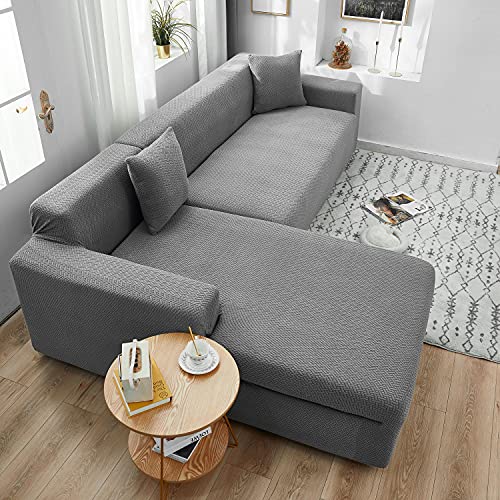 Dicke Stretch Sofabezug L Form mit 2 Kissenbezügen,Elastische Sofa Abdeckung Sofa überzug Sofabezüge für Hunde Katzen Haustiere Kinder,2PCS Sofa Schonbezug für Wohnzimmer,Beige Möbelschutzbezüg von ZFHNYJWKL