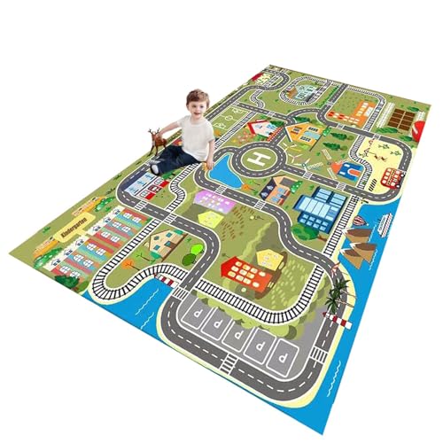 ZFHNYJWKL Kinder spielteppich Auto Jungen & Mädchen Teppich Straßenteppich Bauteppich Stadtstadt Lernbereich Teppich Pädagogischer Antirutsch für Kinderzimmer Grau Blau Grün(B,160X230CM) von ZFHNYJWKL