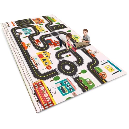 ZFHNYJWKL Kinder spielteppich Auto Jungen & Mädchen Teppich Straßenteppich Bauteppich Stadtstadt Lernbereich Teppich Pädagogischer Antirutsch für Kinderzimmer Grau Blau Grün(E,120X180CM) von ZFHNYJWKL