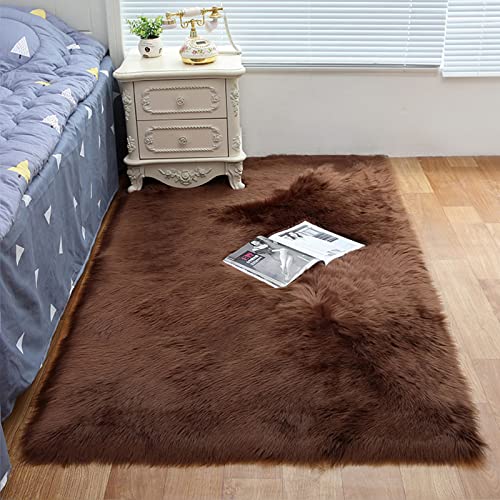 ZFHTAO Faux Schaffell Teppich Lammfell Weichem kuschelig Longhair Fell Wolle Bettvorleger Sitzkissen Matte Faux Lang Fell Optik Bettvorleger Verschiedene Größen - Brown 40x120cm von ZFHTAO