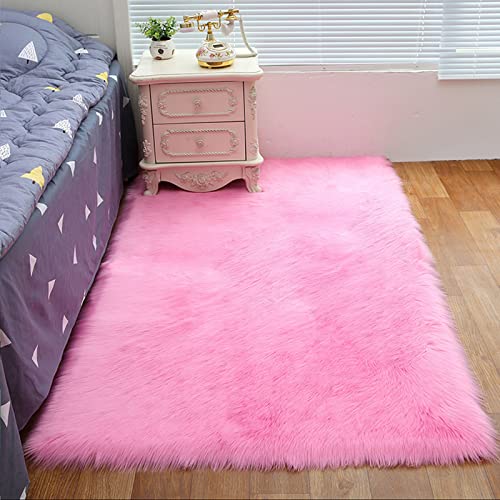 ZFHTAO Flauschig Faux Lammfell Schaffell Teppich Kunstfell Dekofell Lammfellimitat Teppich Kunstfell Schaffell Deko Fell in Super Weich Imitat Rugs Anpassbare - Dunkelrosa 60x90cm von ZFHTAO