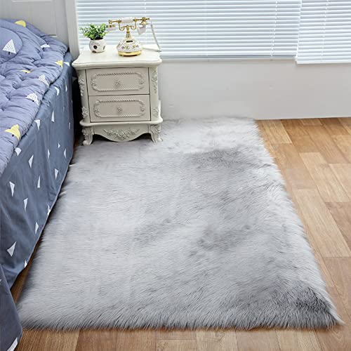 ZFHTAO Flauschig Faux Lammfell Schaffell Teppich Lammfell-Teppich Kunstfell Schaffell Imitat für Bad Schlafzimmer Kinderzimmer Sofa Boden Volle Größe - Grau 140x180cm von ZFHTAO