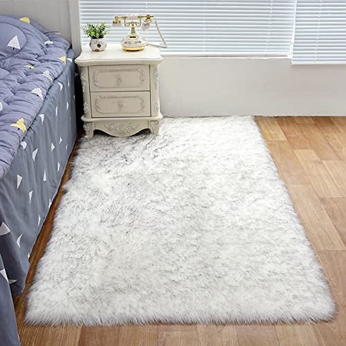ZFHTAO Lammfell Schaffell Teppich Bettvorleger Lange Fell Flauschig Weiche Schaffell Anti Fusselbildung Flauschige Kuscheldecke Verschiedene Größen - Weiße Asche 40x80cm von ZFHTAO