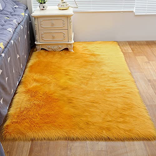 ZFHTAO Lammfell Schaffell Teppich Bettvorleger Lange Fell Flauschig Weiche Schaffell Kunstfell Schaffell Deko Fell in Super Weich Imitat Rugs Anpassbare - Orange 40x100cm von ZFHTAO