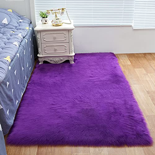 ZFHTAO Lammfell Schaffell Teppich Bettvorleger Lange Fell Flauschig Weiche Schaffell für Bad Schlafzimmer Kinderzimmer Sofa Boden Volle Größe - Lila A 70x160cm von ZFHTAO