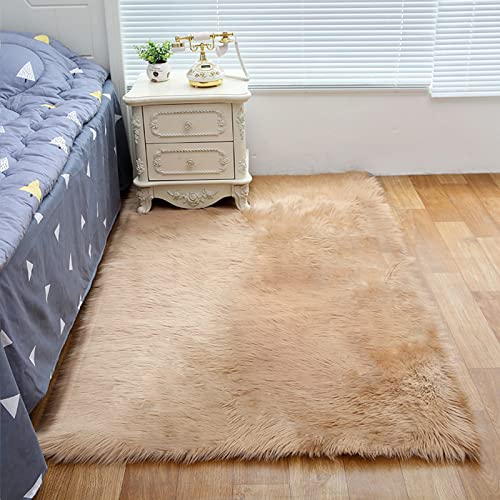 ZFHTAO Lammfell Schaffell Teppich Bettvorleger Modern kunstfell Fell Bettvorleger Teppich Longhair Fell Optik Gemütliches Bequeme Zone Teppich Verschiedene Größen - AAA 40x90cm von ZFHTAO