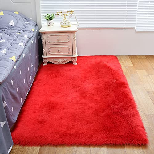 ZFHTAO Lammfellimitat Teppiche Longhair Fell rutschfeste Rechteckig Teppiche Boden Teppichboden-Dekor-Soft-Bett-Teppich Anpassbare - Rot 200x300cm von ZFHTAO