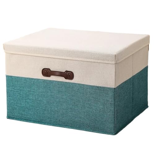 Faltbare Aufbewahrungsbox Baumwolle Leinen Falten Aufbewahrungsbox Mit Deckel Schrank Schublade Kleidung Bücher Spielzeug Kleinigkeiten Quilts Organizer Wäschekorb for Kleiderschrank(Green style3,18L( von ZFIHAV