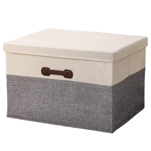 Faltbare Aufbewahrungsbox Baumwolle Leinen Falten Aufbewahrungsbox Mit Deckel Schrank Schublade Kleidung Bücher Spielzeug Kleinigkeiten Quilts Organizer Wäschekorb for Kleiderschrank(Grey style3,30L(4 von ZFIHAV