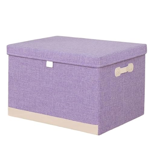 Faltbare Aufbewahrungsbox Baumwolle Leinen Falten Aufbewahrungsbox Mit Deckel Schrank Schublade Kleidung Bücher Spielzeug Kleinigkeiten Quilts Organizer Wäschekorb for Kleiderschrank(Purple style2,18L von ZFIHAV