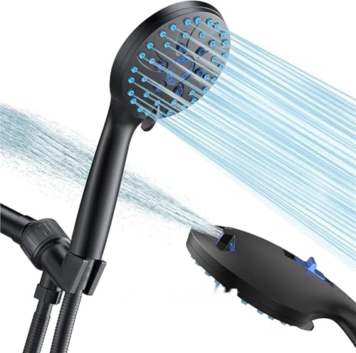 Handbrause mit 2-Gang-Spritzpistole, 5-Gang-Massage-Spa-Hochdruckdusche, Regenduscharmatur(Black) von ZFIHAV