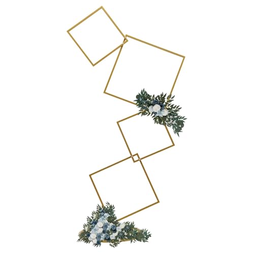 Hochzeitsbogen 4-stufiger runder/eckiger Reifen-Hintergrundständer for Hochzeiten, abnehmbarer goldfarbener Blumen-Ballonbogen aus Metall(Gold Square) von ZFIHAV