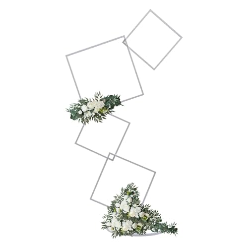 Hochzeitsbogen 4-stufiger runder/eckiger Reifen-Hintergrundständer for Hochzeiten, abnehmbarer goldfarbener Blumen-Ballonbogen aus Metall(White Square) von ZFIHAV