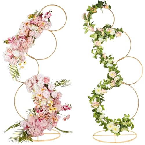 Hochzeitsbogen 5 Fuß runder Hochzeitsbogenständer, 4-stufiger goldfarbener Blumenbogenrahmen aus Metall for Foto-Ballon-Kabine-Hintergrund, 2 Stück Blumenständer Hochzeitsbogen 5 Fuß runder Hochzeitsbogenständer, 4-stufiger goldfarbener Blumenbogenrahmen aus Metall for Foto-Ballon-Kabine-Hintergrund, 2 Stück Blumenständer von ZFIHAV
