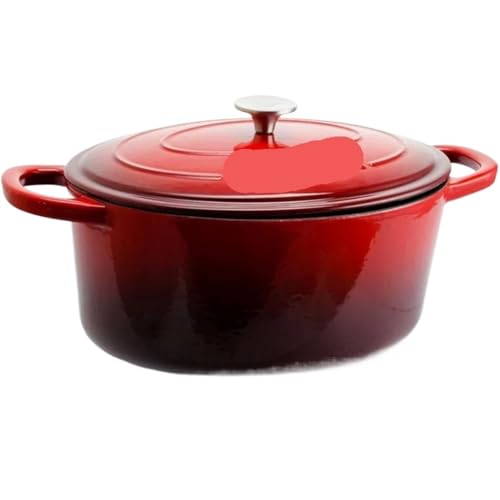 Kasserolle Auflaufformen Artisan Ovaler emaillierter Gusseisenofen, runde Auflaufform aus Gusseisen, 7 Quart(Red) von ZFIHAV