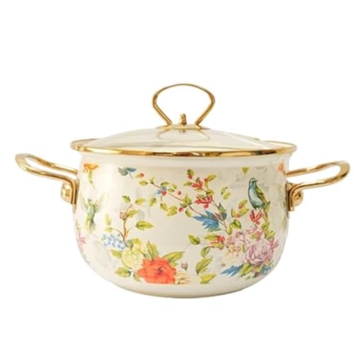 Kasserolle Emaille Suppentopf Retro Blume Vogel Binaural Große Kapazität Eintopf Topf Mit Deckel Hause Utensilien for Küche Empfindliche kochgeschirr(2.8L) von ZFIHAV