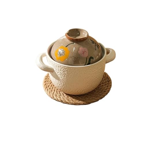 Kasserolle Kleine Crock Pot Claypot Home Auflaufform Keramik Kochgeschirr Küche Eintopf Töpfe for Kochen Hitzebeständiger Tontopf for(800ml Brown03) von ZFIHAV
