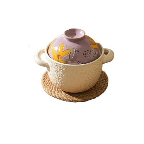 Kasserolle Kleine Crock Pot Claypot Home Auflaufform Keramik Kochgeschirr Küche Eintopf Töpfe for Kochen Hitzebeständiger Tontopf for(800ml Purple) von ZFIHAV