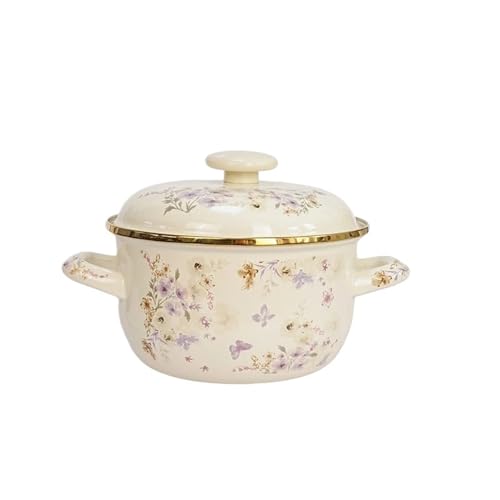 Kasserolle Küche Kochgeschirr Emaille Suppentopf Mit Deckel Aquarell Kunst Retro Blume Titan Phnom Penh Große Kapazität Verdickte Pfannen(2.2L) von ZFIHAV