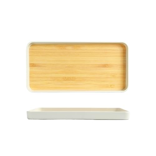 ZFIHAV Serviertablett 2 stücke Tablett Teller Nachahmung Holz Muster Tee Tablett Küche Lagerung Kunststoff Ablage Verdickt Anti-Drop(30x15x2.5cm) von ZFIHAV