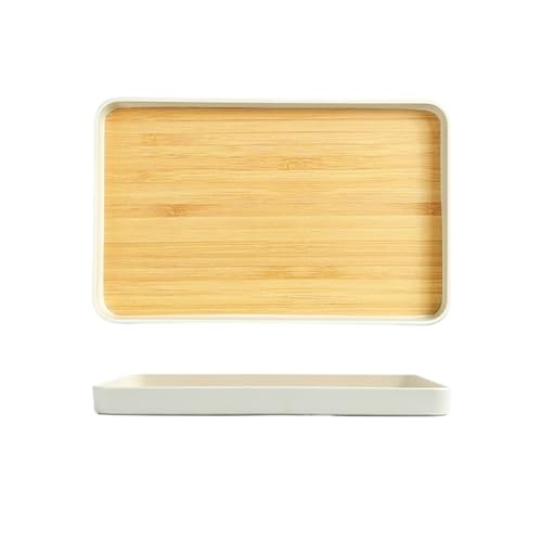 ZFIHAV Serviertablett 2 stücke Tablett Teller Nachahmung Holz Muster Tee Tablett Küche Lagerung Kunststoff Ablage Verdickt Anti-Drop(30x19x2.5cm) von ZFIHAV