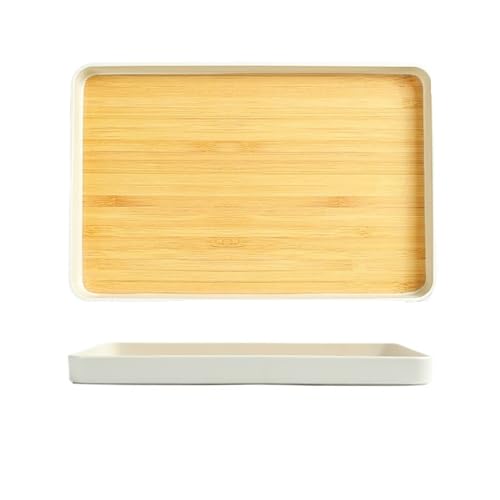 ZFIHAV Serviertablett 2 stücke Tablett Teller Nachahmung Holz Muster Tee Tablett Küche Lagerung Kunststoff Ablage Verdickt Anti-Drop(35x22.5x3cm) von ZFIHAV
