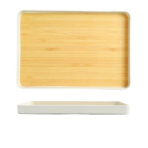ZFIHAV Serviertablett 2 stücke Tablett Teller Nachahmung Holz Muster Tee Tablett Küche Lagerung Kunststoff Ablage Verdickt Anti-Drop(39x27x3cm) von ZFIHAV